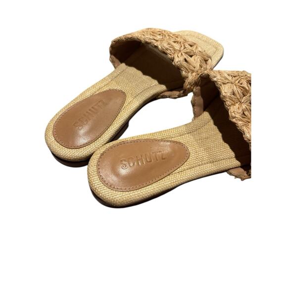 Schutz Womens Ayla Tan Woven Square Toe Slide Sandals Shoes size 7 - Picture 8 of 12